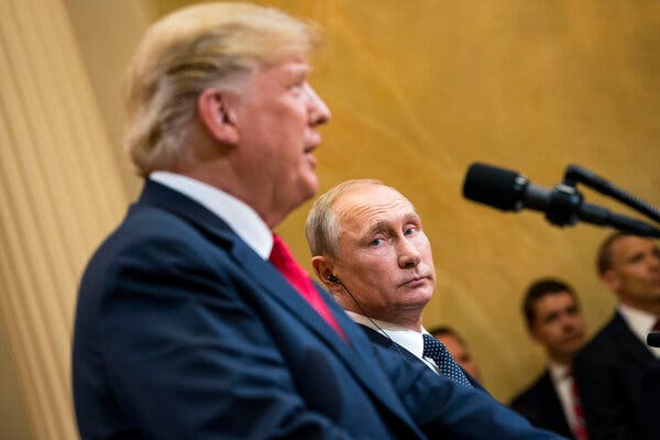 Mr. Trump and Mr. Putin during a news conference at their meeting in Helsinki in 2018.